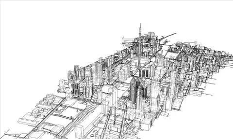 Outline city concept. Wire-frame style Illustrazione stock