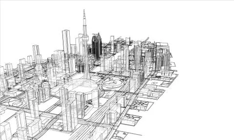 Outline city concept. Wire-frame style イラスト素材