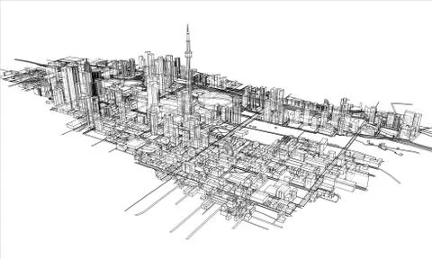 Outline city concept. Wire-frame style Stock Illustration