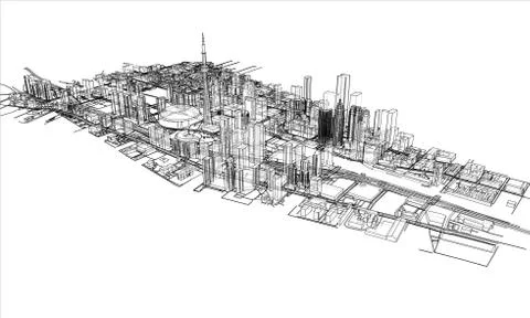 Outline city concept. Wire-frame style Stock Illustration
