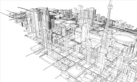 Outline city concept. Wire-frame style Stock Illustration