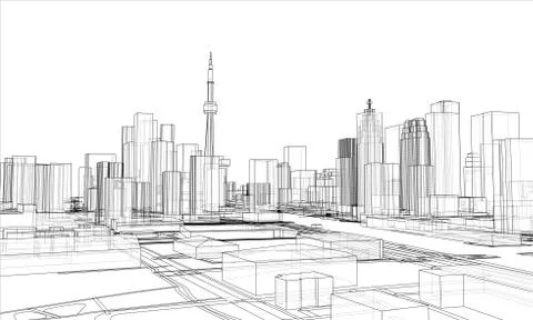 Outline city concept. Wire-frame style Illustrazione stock
