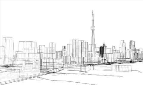 Outline city concept. Wire-frame style Stock Illustration
