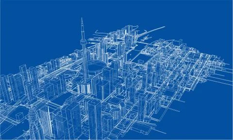 Outline city concept. Wire-frame style Stock Illustration