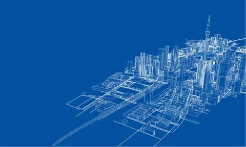 Outline city concept. Wire-frame style Stockillustratie