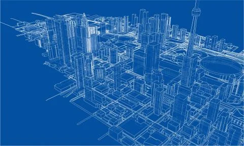 Outline city concept. Wire-frame style 库存插图