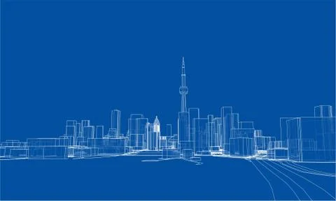 Outline city concept. Wire-frame style Illustrazione stock