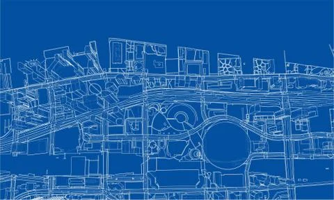 Outline city concept. Wire-frame style 스톡 일러스트