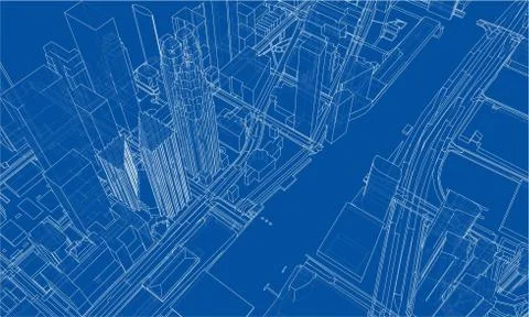 Outline city concept. Wire-frame style Stock Illustration