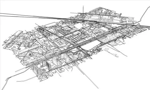 Outline city concept. Wire-frame style Stock Illustration