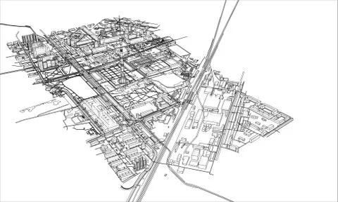 Outline city concept. Wire-frame style Stock Illustration