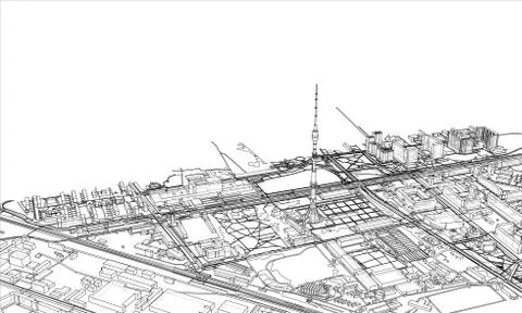 Outline city concept. Wire-frame style Stock Illustration