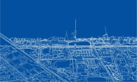 Outline city concept. Wire-frame style イラスト素材