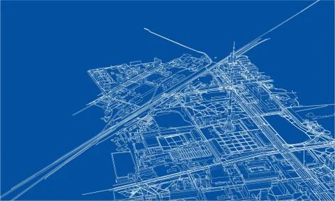Outline city concept. Wire-frame style 库存插图
