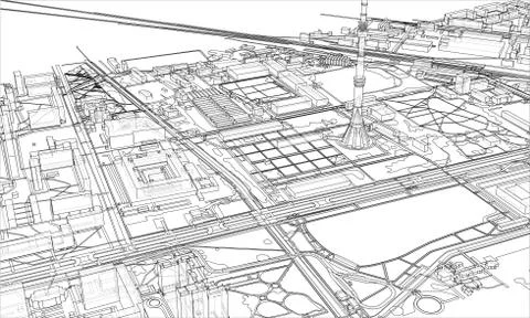 Outline city concept. Wire-frame style 库存插图