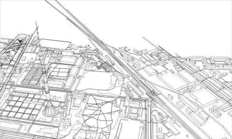 Outline city concept. Wire-frame style イラスト素材