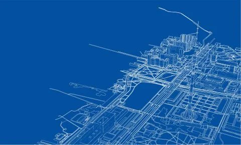 Outline city concept. Wire-frame style Illustrazione stock