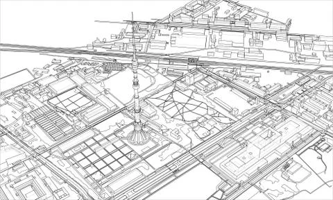 Outline city concept. Wire-frame style 스톡 일러스트