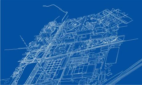 Outline city concept. Wire-frame style Stockillustratie