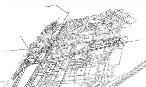 Outline city concept. Wire-frame style Illustrazione stock