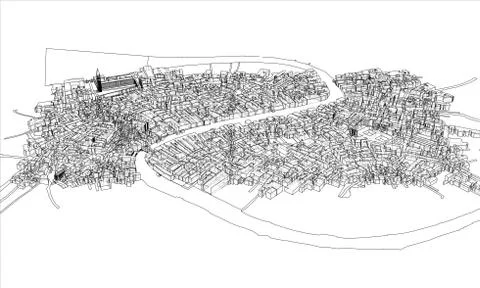 Outline city concept. Wire-frame style Illustrazione stock