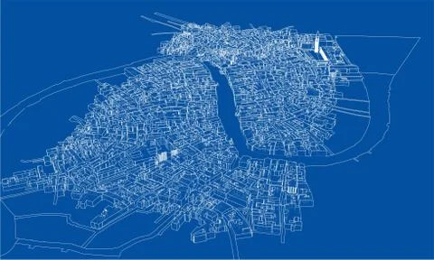 Outline city concept. Wire-frame style Stock Illustration