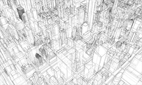 Outline city concept. Wire-frame style Stock Illustration
