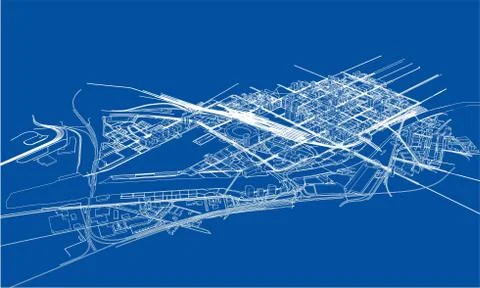 Outline city concept. Wire-frame style 스톡 일러스트