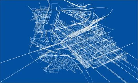 Outline city concept. Wire-frame style 스톡 일러스트