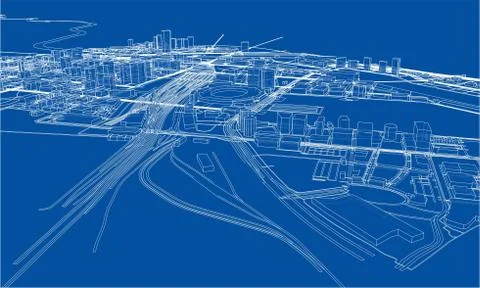 Outline city concept. Wire-frame style Stock Illustration