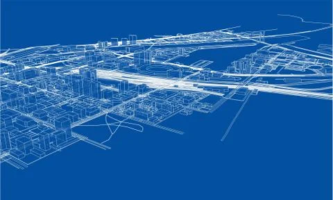 Outline city concept. Wire-frame style Stock Illustration