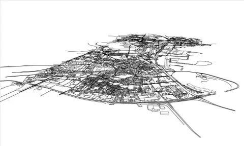 Outline city concept. Wire-frame style Stock Illustration
