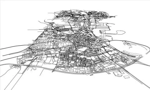 Outline city concept. Wire-frame style Stockillustratie
