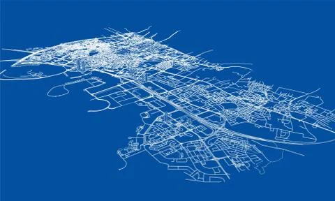Outline city concept. Wire-frame style Stockillustratie
