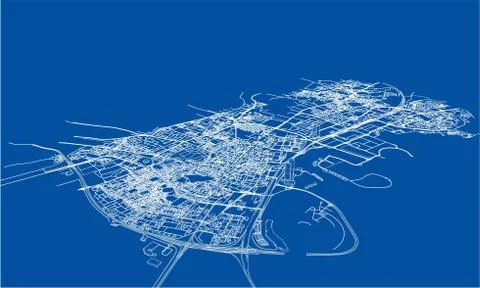 Outline city concept. Wire-frame style Stockillustratie