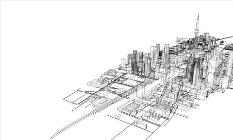Outline city concept. Wire-frame style Stock Illustration