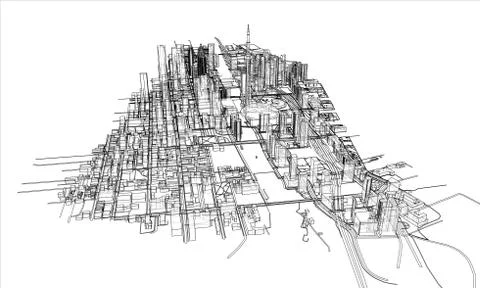 Outline city concept. Wire-frame style Stock Illustration