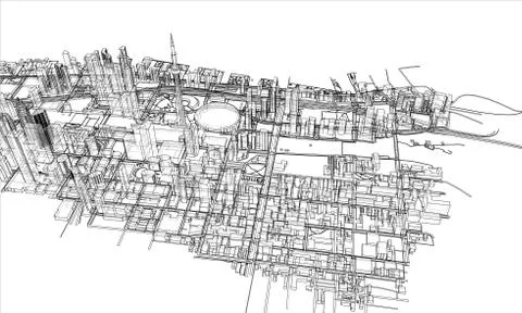 Outline city concept. Wire-frame style Illustrazione stock