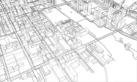 Outline city concept. Wire-frame style 스톡 일러스트