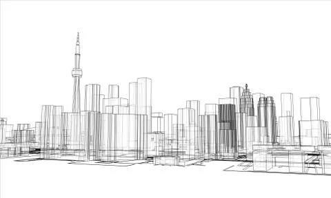 Outline city concept. Wire-frame style Illustrazione stock