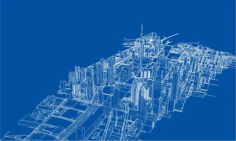 Outline city concept. Wire-frame style Stock Illustration