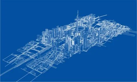 Outline city concept. Wire-frame style Stock Illustration