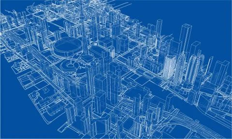 Outline city concept. Wire-frame style Stock Illustration