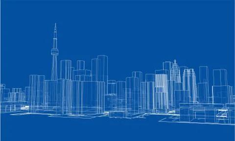 Outline city concept. Wire-frame style 스톡 일러스트