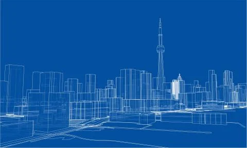 Outline city concept. Wire-frame style Stockillustratie