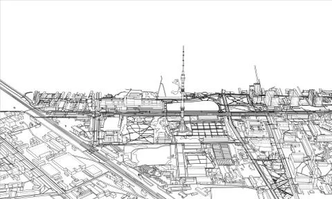 Outline city concept. Wire-frame style Stockillustratie