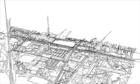 Outline city concept. Wire-frame style Stock Illustration