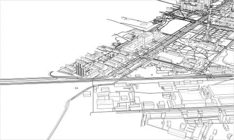 Outline city concept. Wire-frame style Stock Illustration
