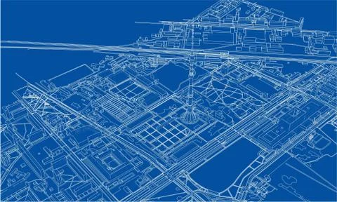 Outline city concept. Wire-frame style Stock Illustration