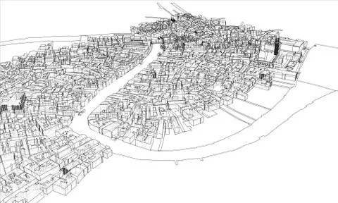 Outline city concept. Wire-frame style 스톡 일러스트